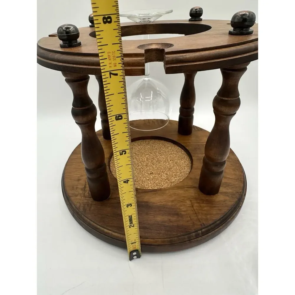 VTG Wooden Whine & Wine Glass Holder..WOODEN AND COPPER Retro Decor